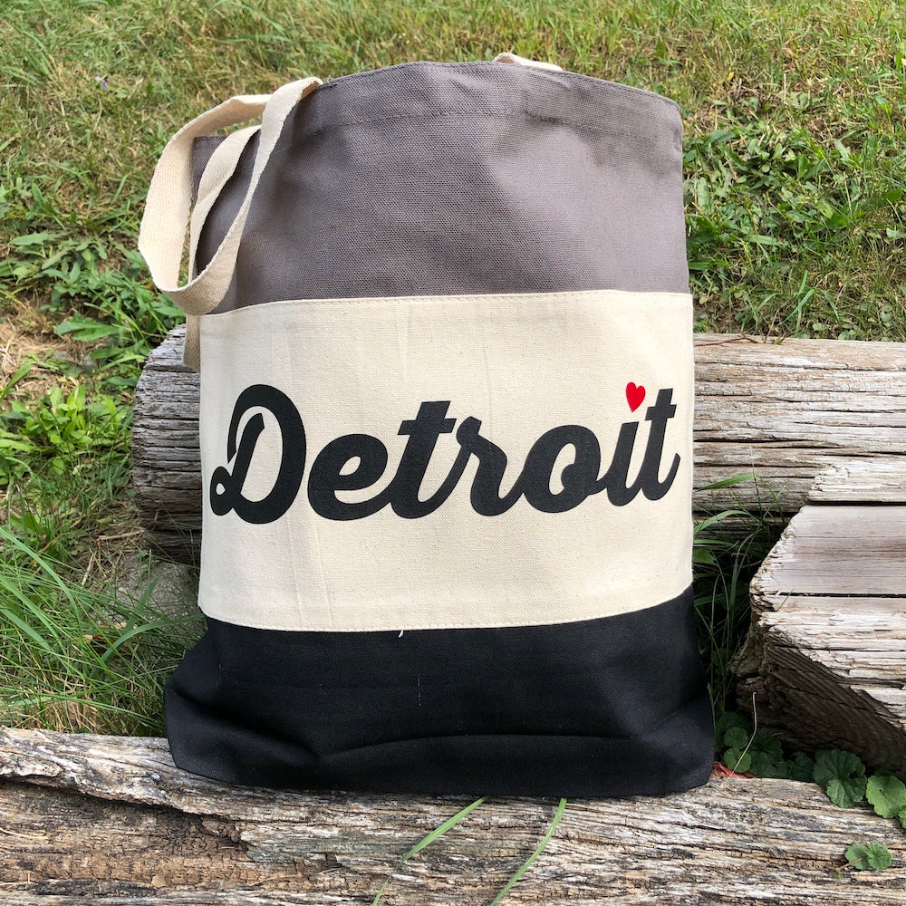 Tote Bag - Detroit Heart Stripe – Grey/Black