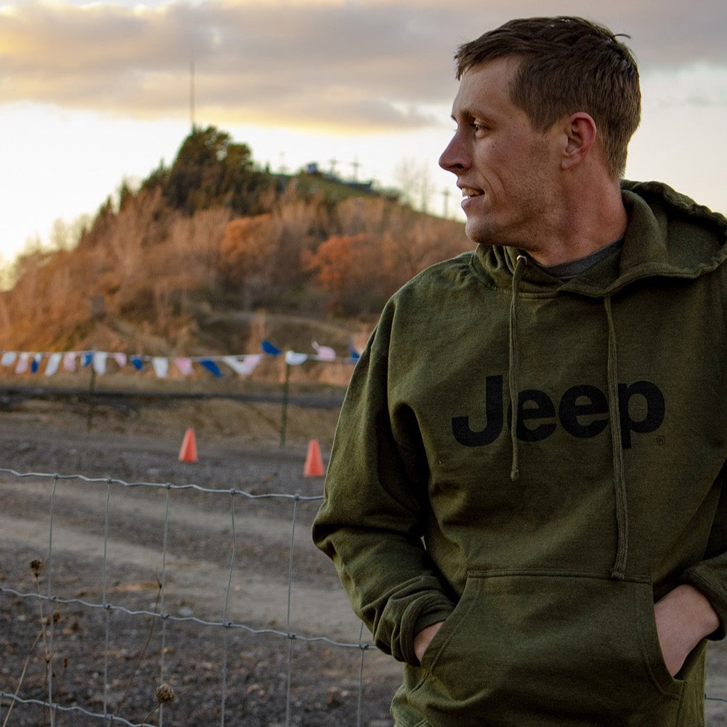 Mens Jeep® Text Hoodie - Heather Army Green