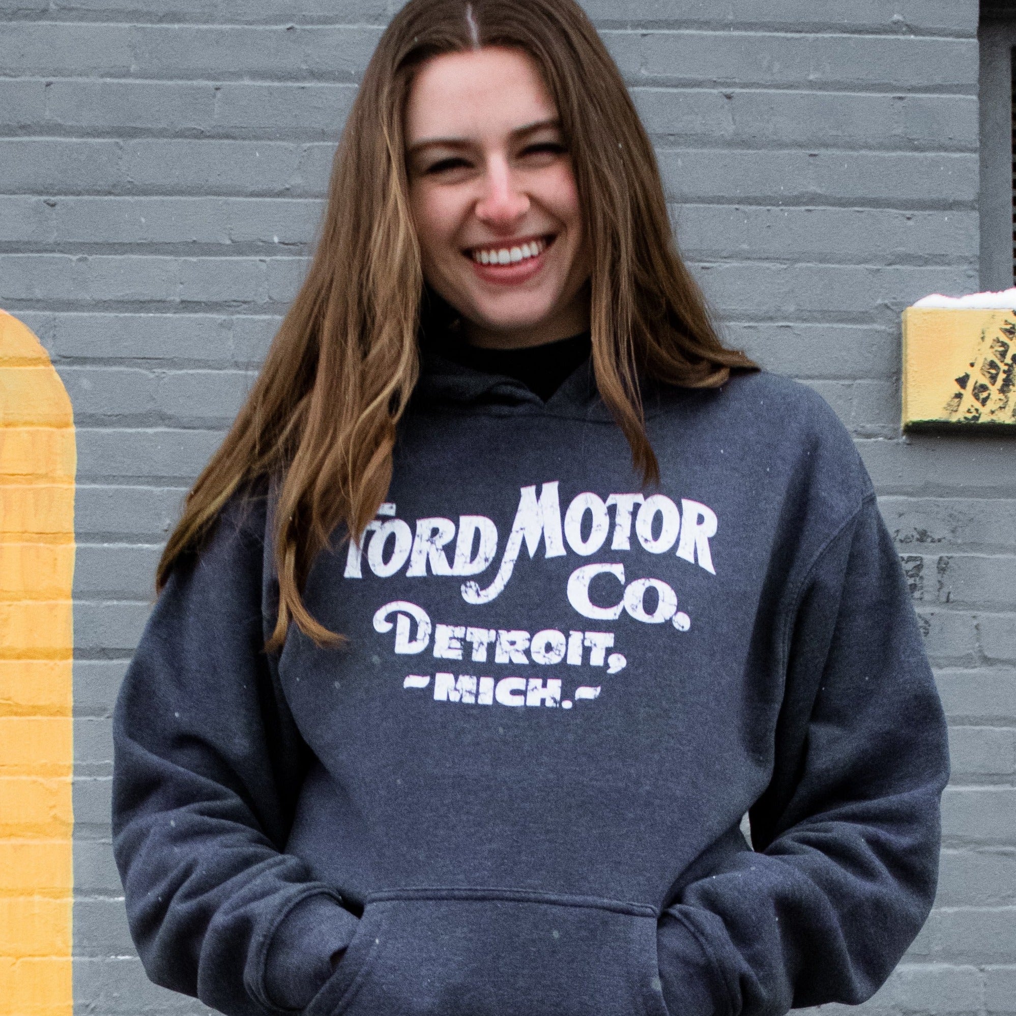 Hoodie - Mens Ford Distressed 1903 Text - Heather Navy