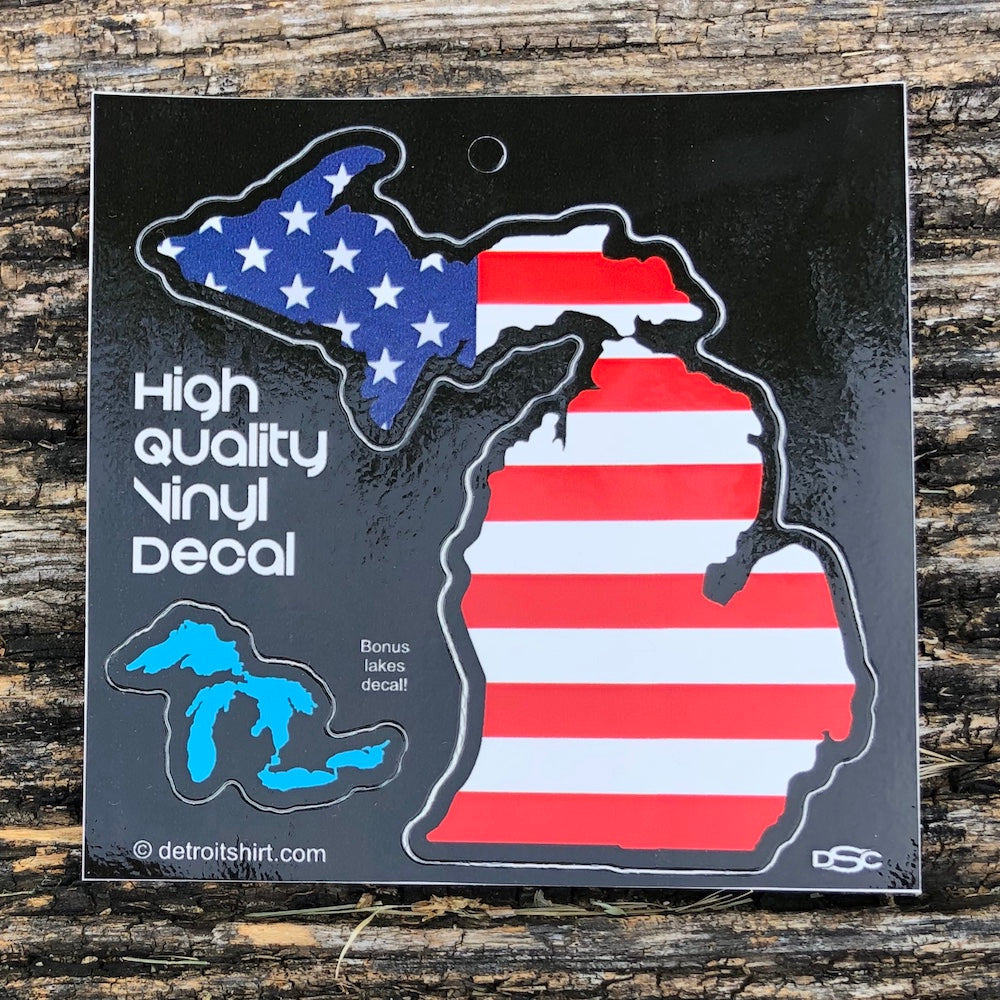 Sticker - Michigan USA Flag Shape + Bonus!