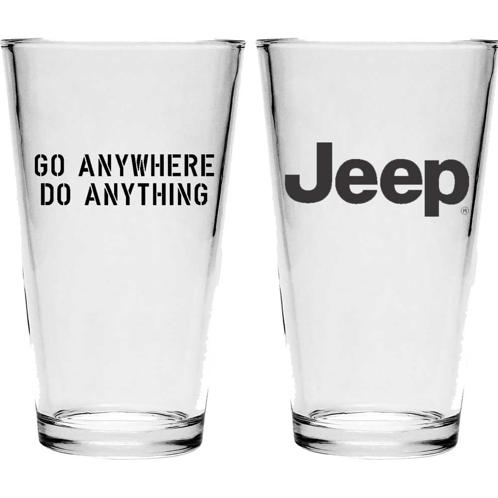 Pint Glass - Jeep Text - Go Anywhere. Do Anything. (Black)