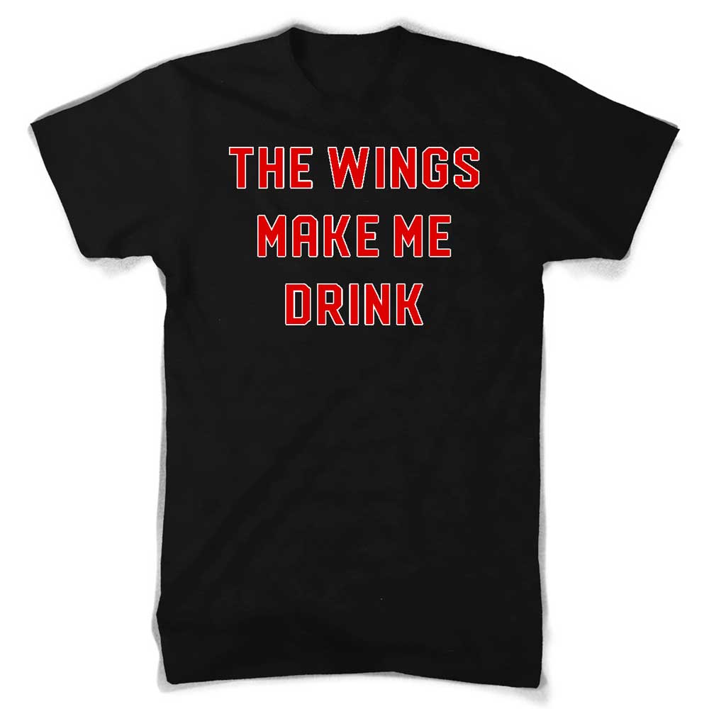 Mens Wings Make Me Drink T-shirt (Black)