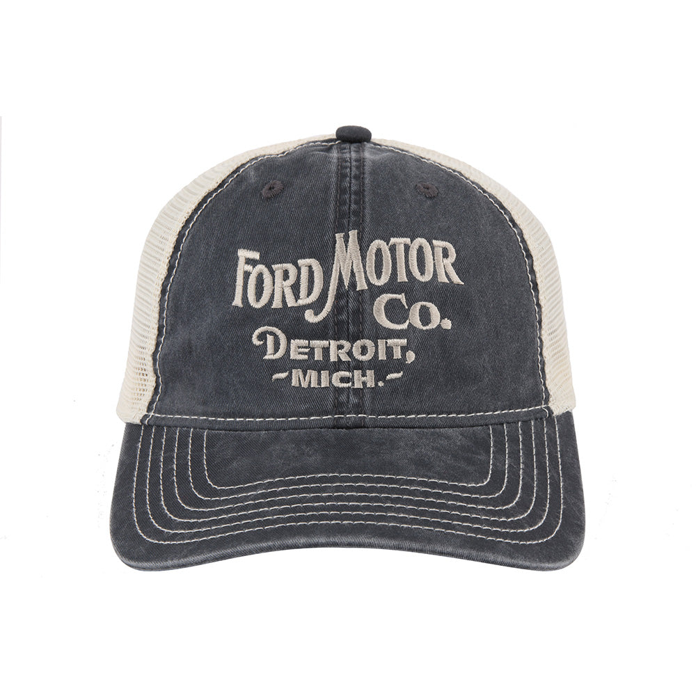 Hat - Ford Vintage Font Low Profile Trucker - Steel Blue/Khaki