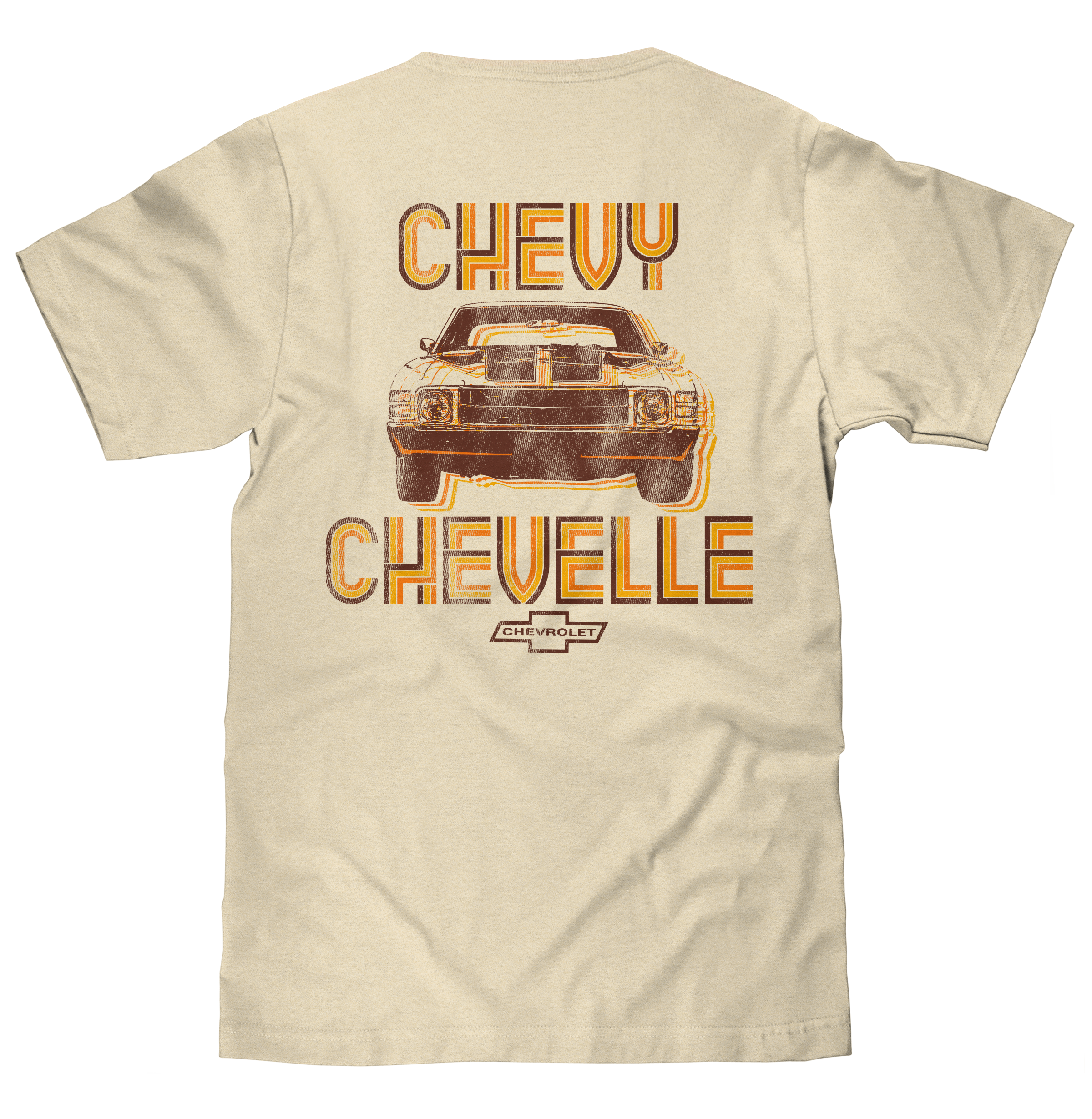 Chevy Chevelle Chevrolet Left Chest Front and Back Print Classic Car T-Shirt - Cream