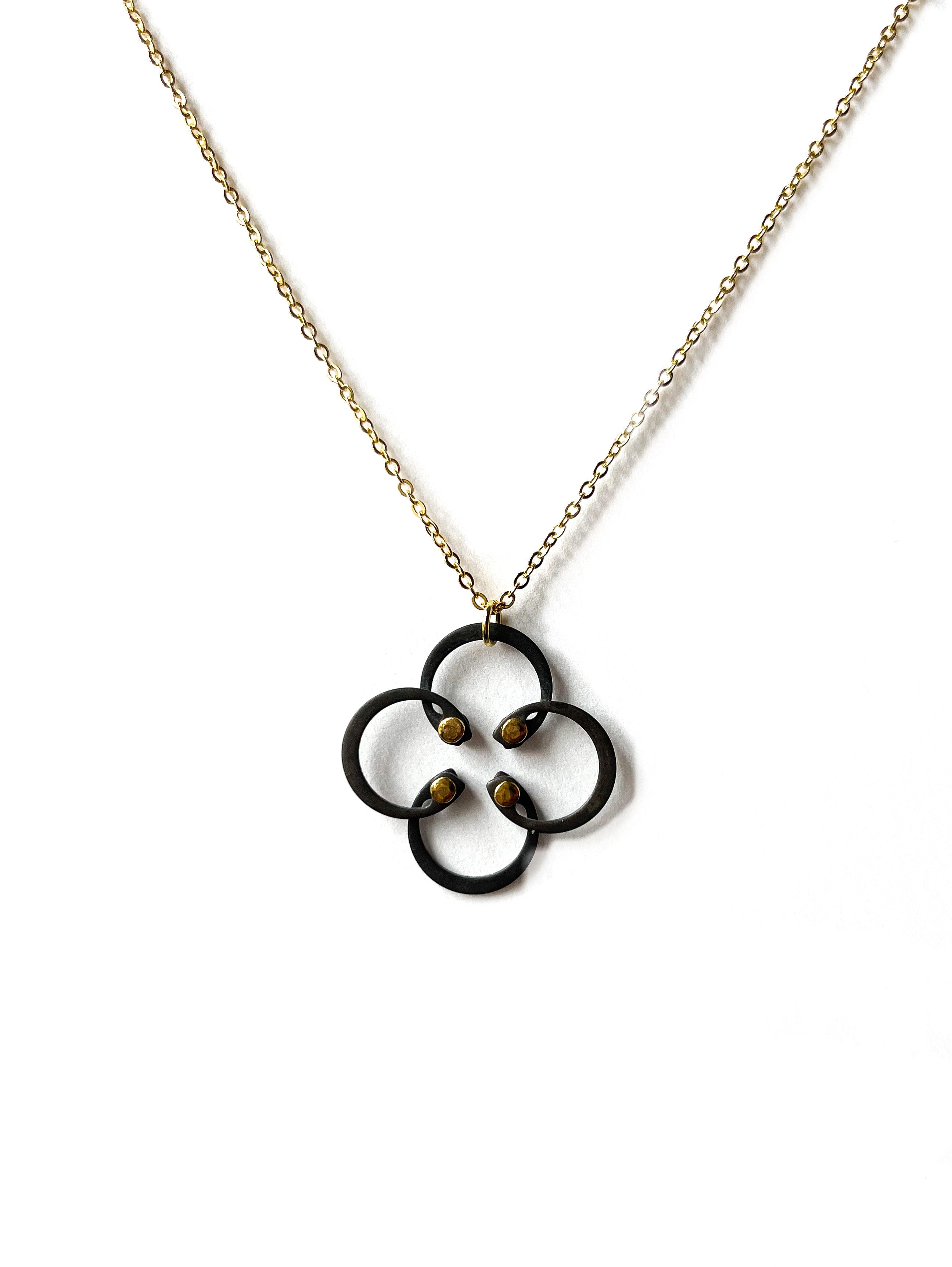 Mini Necklace | Repurposed Auto Retaining Rings & Brass Rivets | Gold Plated Chain