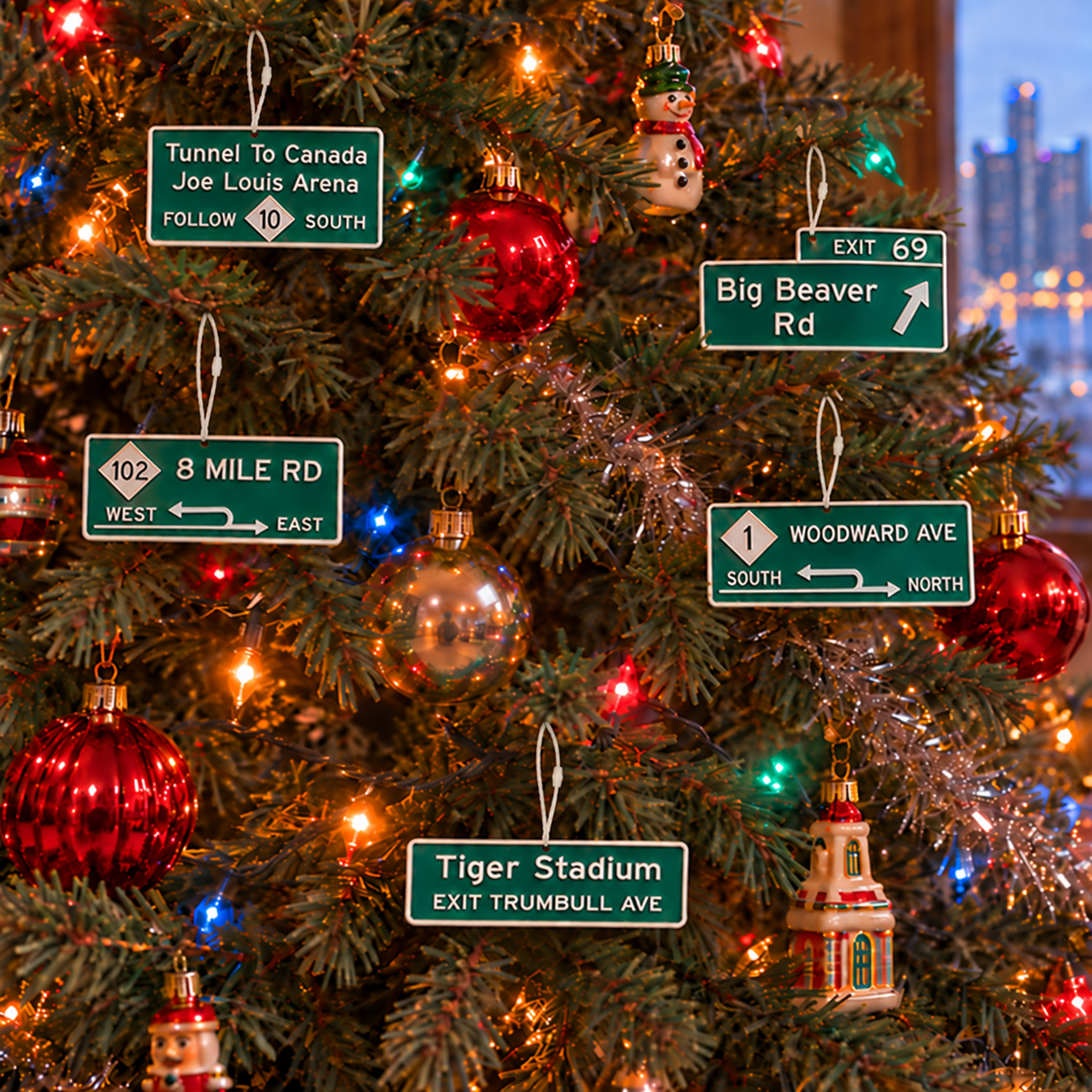 Detroit Iconic Road Sign Ornaments