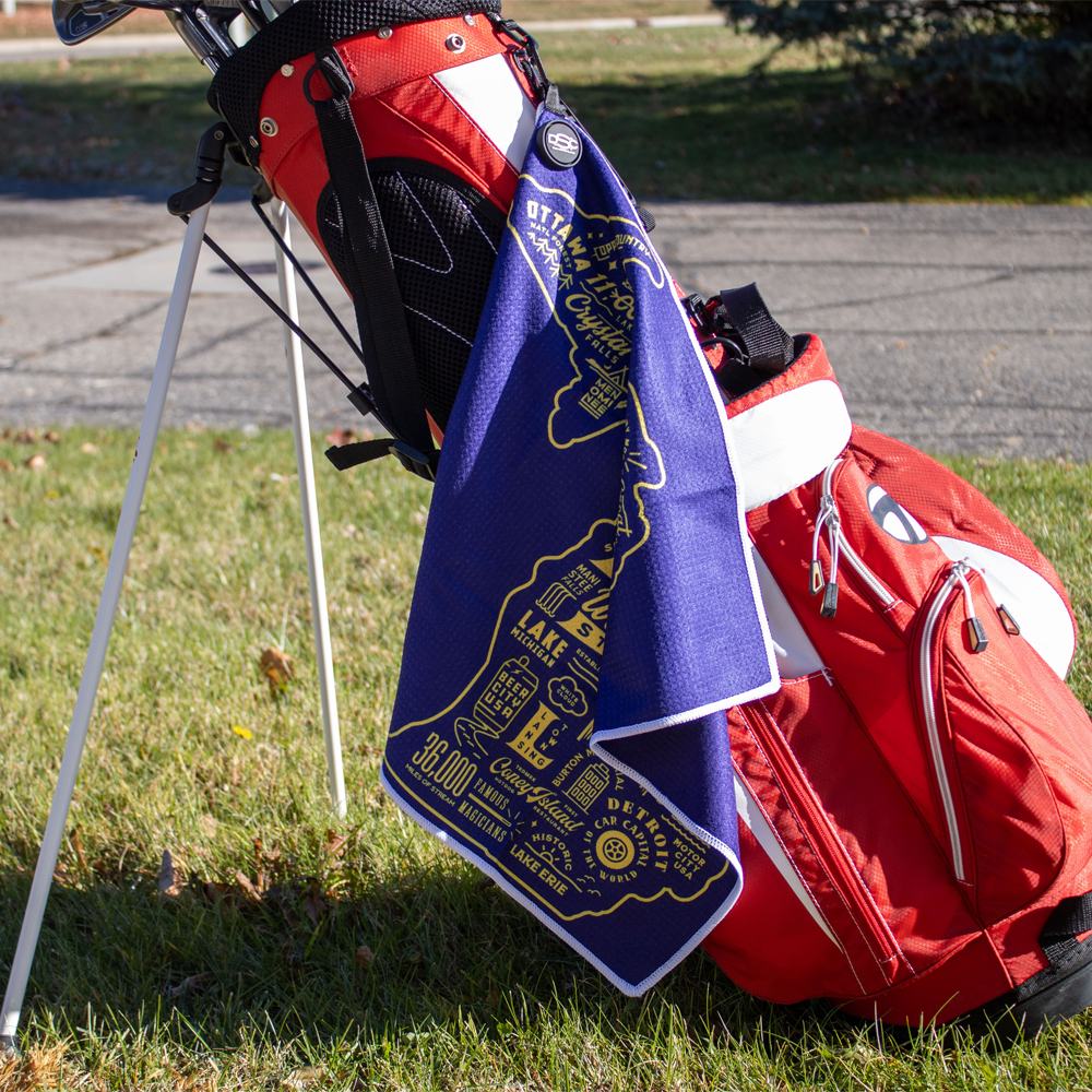 Golf Towel - Michigan Places-Navy