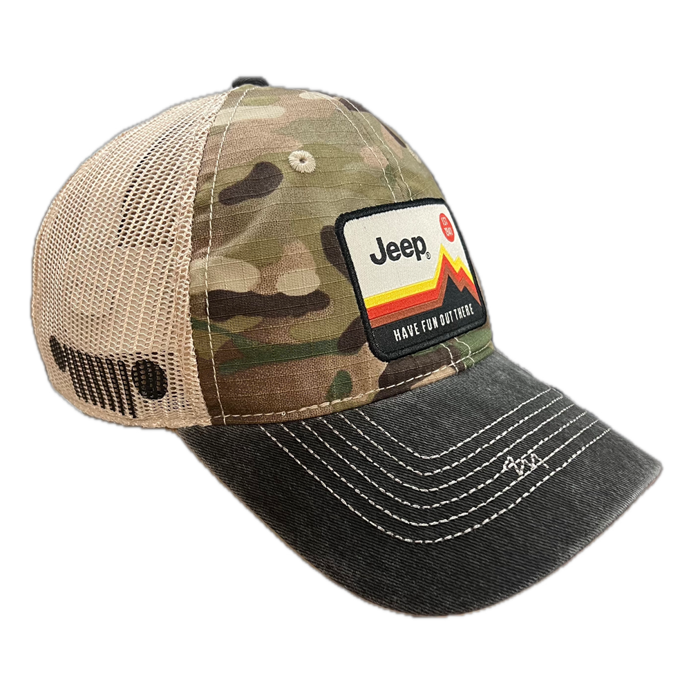 Hat - Jeep Have Fun Out There Patch Garment Washed Trucker