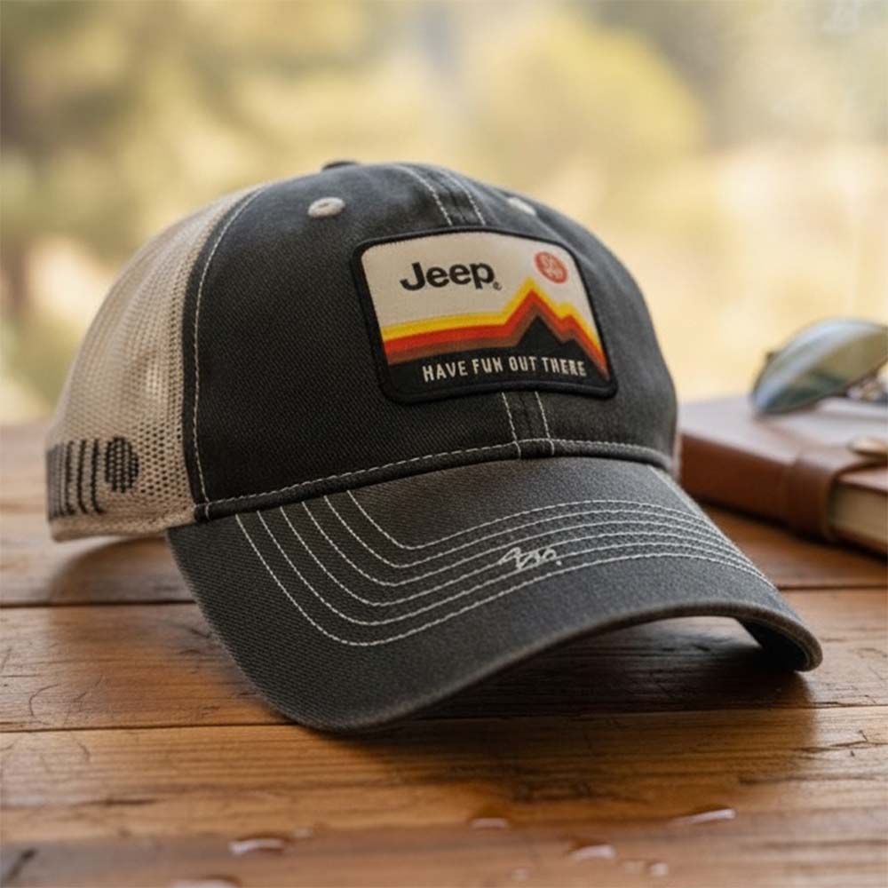 Hat - Jeep Have Fun Out There Patch Garment Washed Trucker