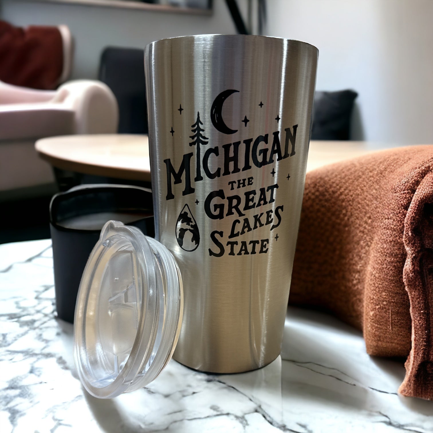 Travel Mug - Michigan Vintage Font Silver