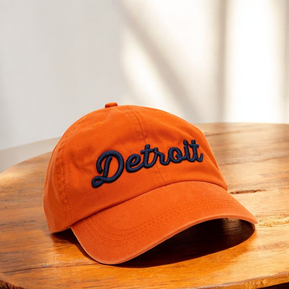 Hat - Orange Detroit Thirsty Script Unstructured – Official Detroit ...