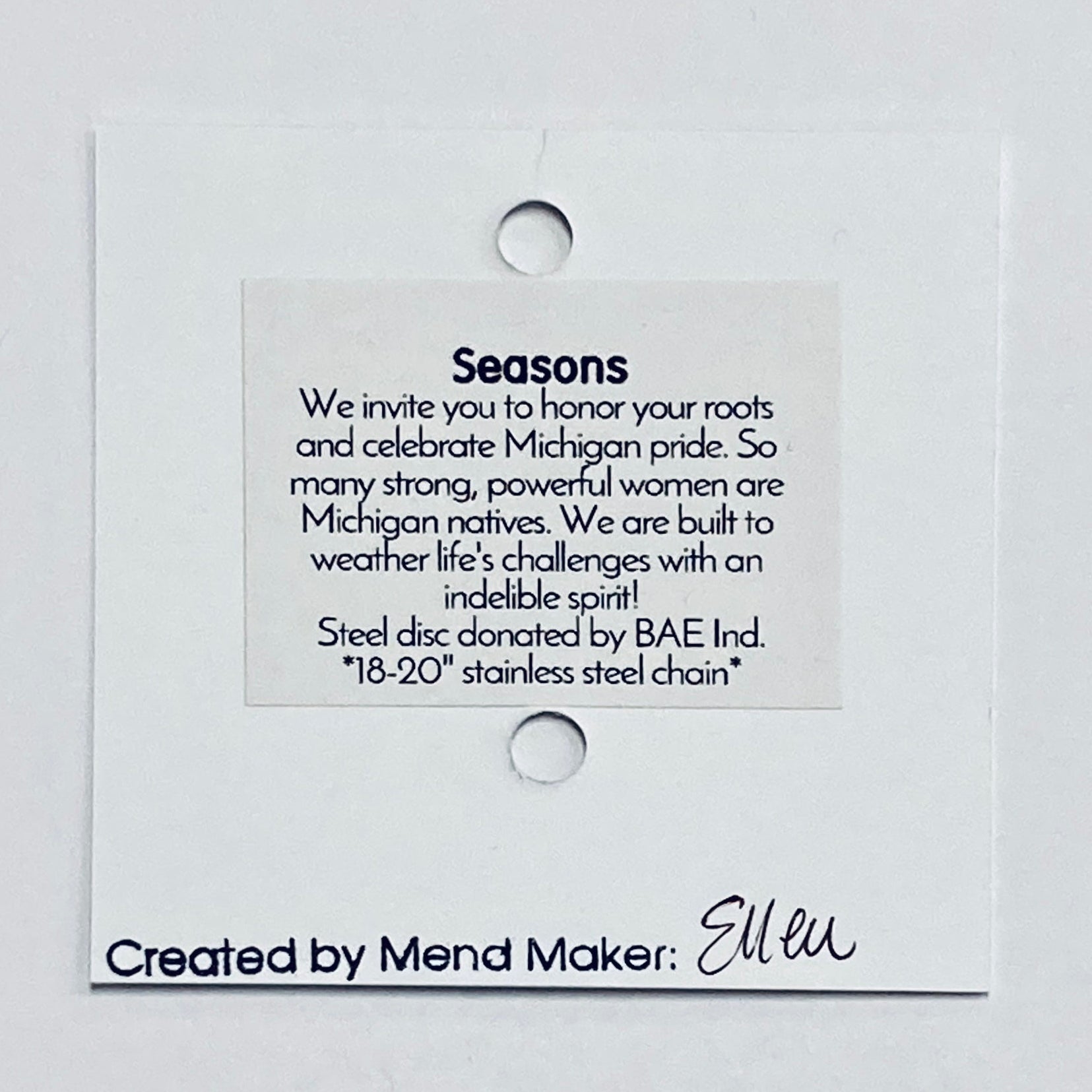 Seasons Michigan Necklace | Repurposed Steel Auto Parts | Adjustable Stainless Steel Chain