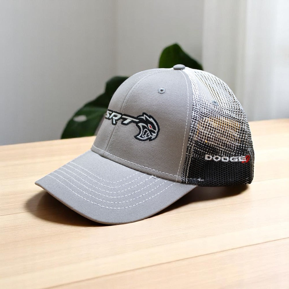 thumbnail image 2 of Yupoong Mopar Gray Snapback Hat – Flat Bill – Dodge Hemi SRT RT Logo – Cotton Blend 2 of 5