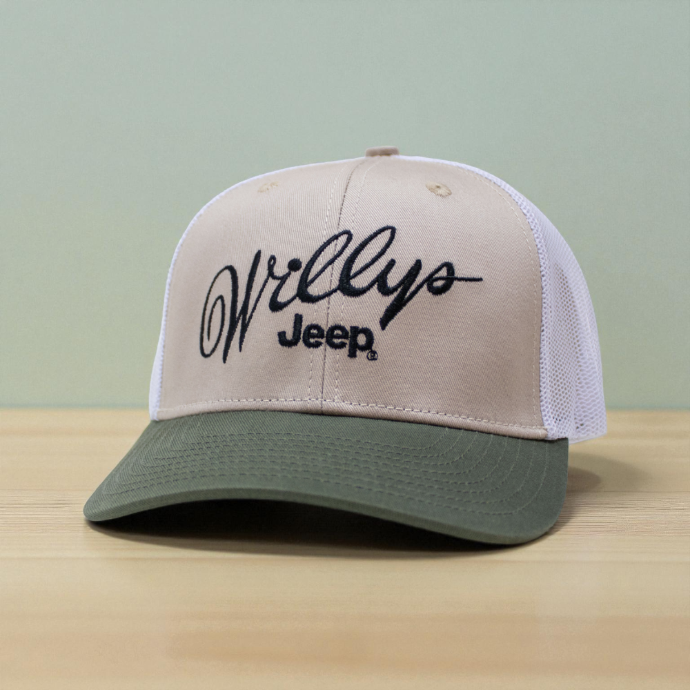 Hat - Jeep Willys Script - Olive/Khaki/White