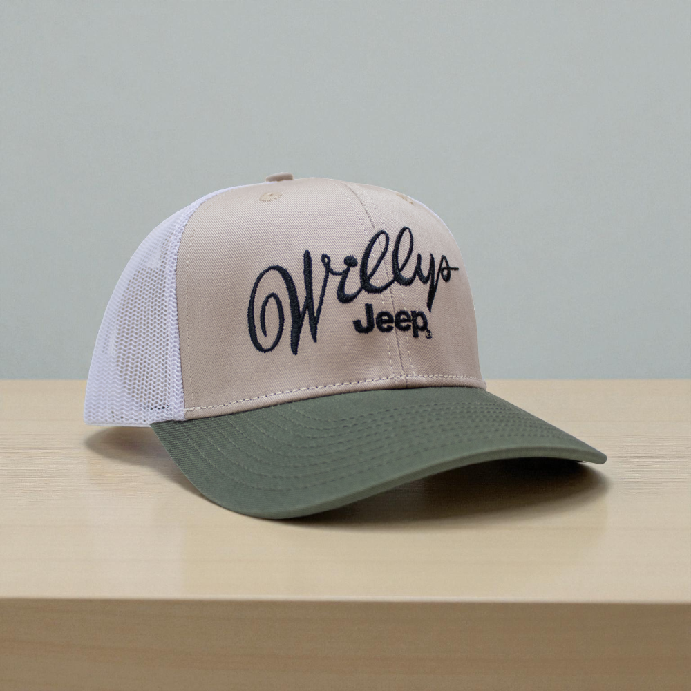 Hat - Jeep Willys Script - Olive/Khaki/White