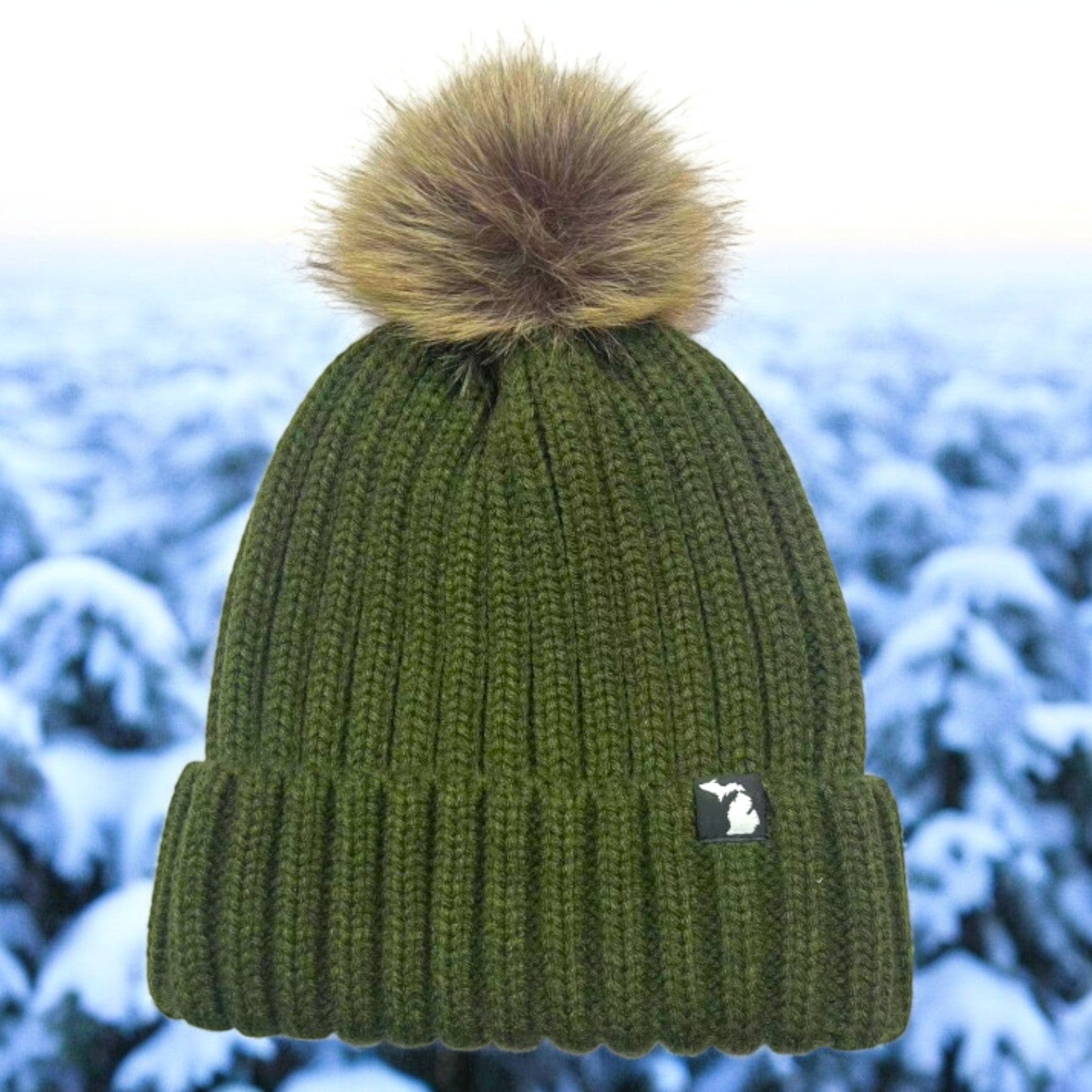 Hat - Michigan Shape Ribbed Pom Flip Knit