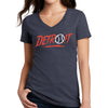 Ladies V-Neck Detroit Baseball Score - Heather Navy