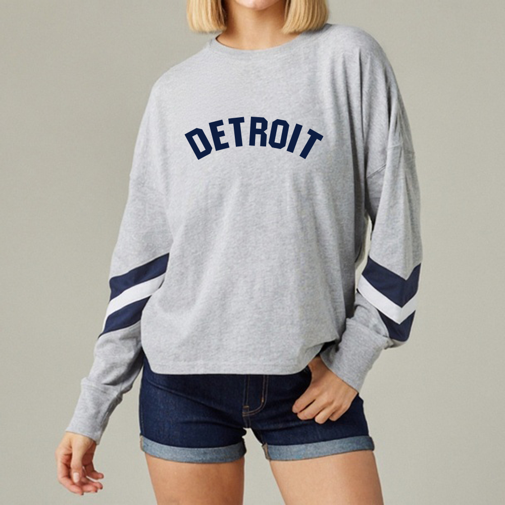 Ladies Detroit Bend - Boxy Varsity Long Sleeve Tee