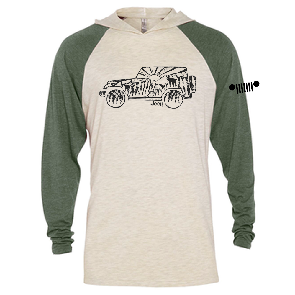 Mens Jeep® Atomic Side Long Sleeve Hooded T-Shirt - Moss Green / Natural