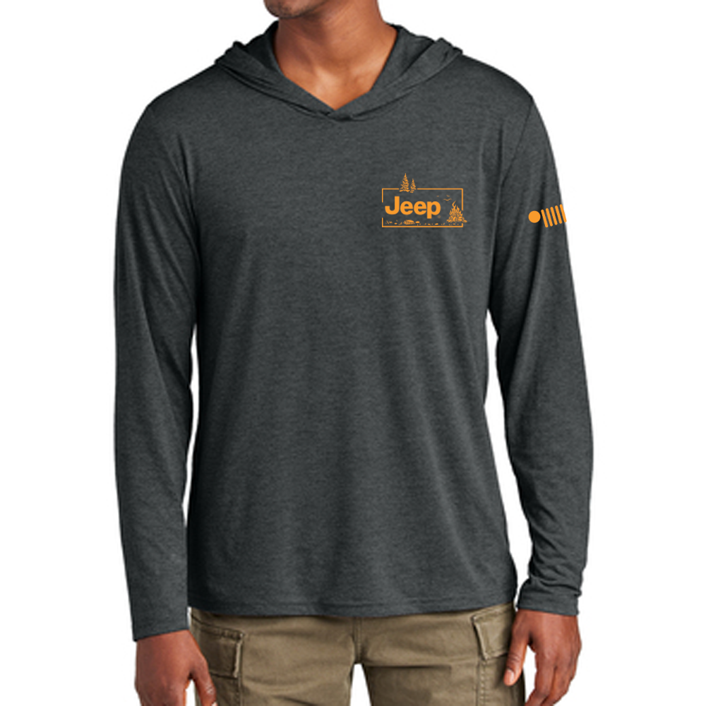 Mens Long Sleeve Hooded Jeep® Sasquatch T-Shirt-Black Heather