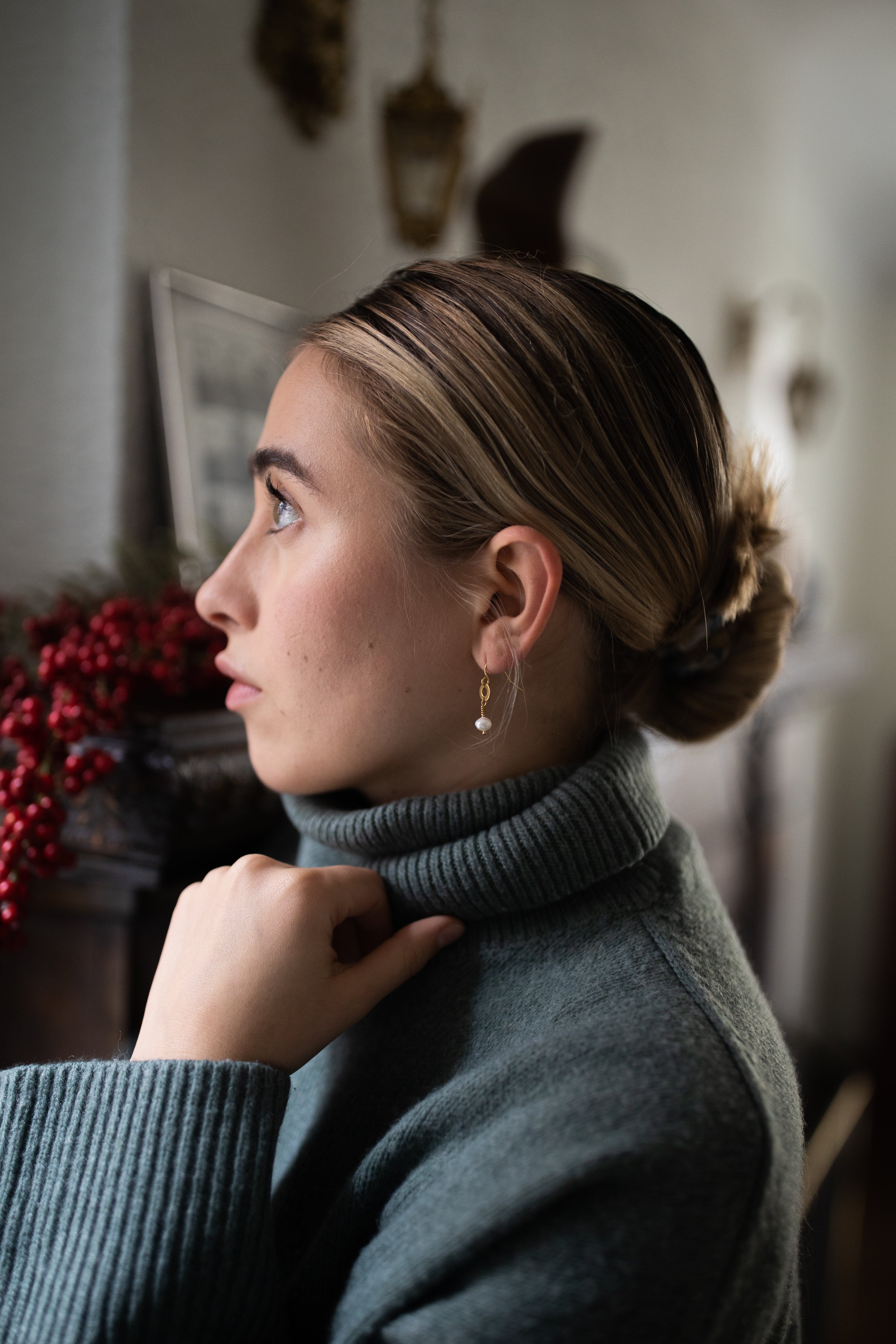 Promise Drop Earrings | Freshwater Pearl & Repurposed Brass Auto Parts | Gold Plated Ear Wire