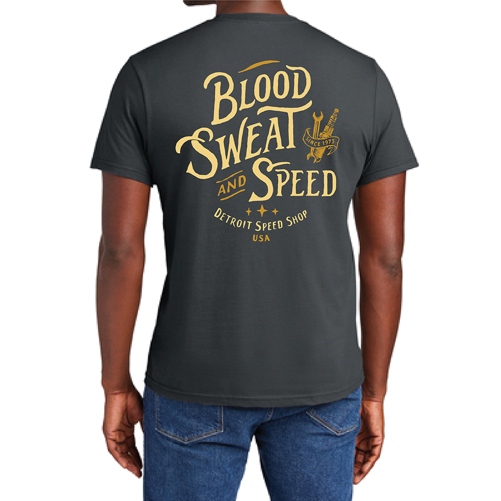 Mens Detroit Speed Shop Blood Sweat & Speed T-shirt - Charcoal