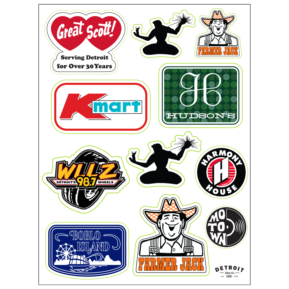 Sticker - Detroit Vintage Logos - Sheet