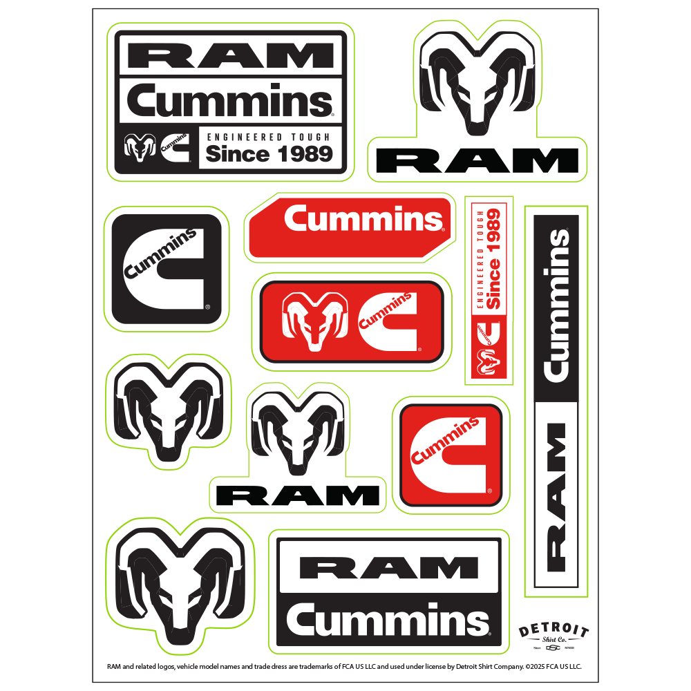 Sticker - Ram Cummins - Sheet – Official FCA-RAM Gear — Detroit Shirt ...
