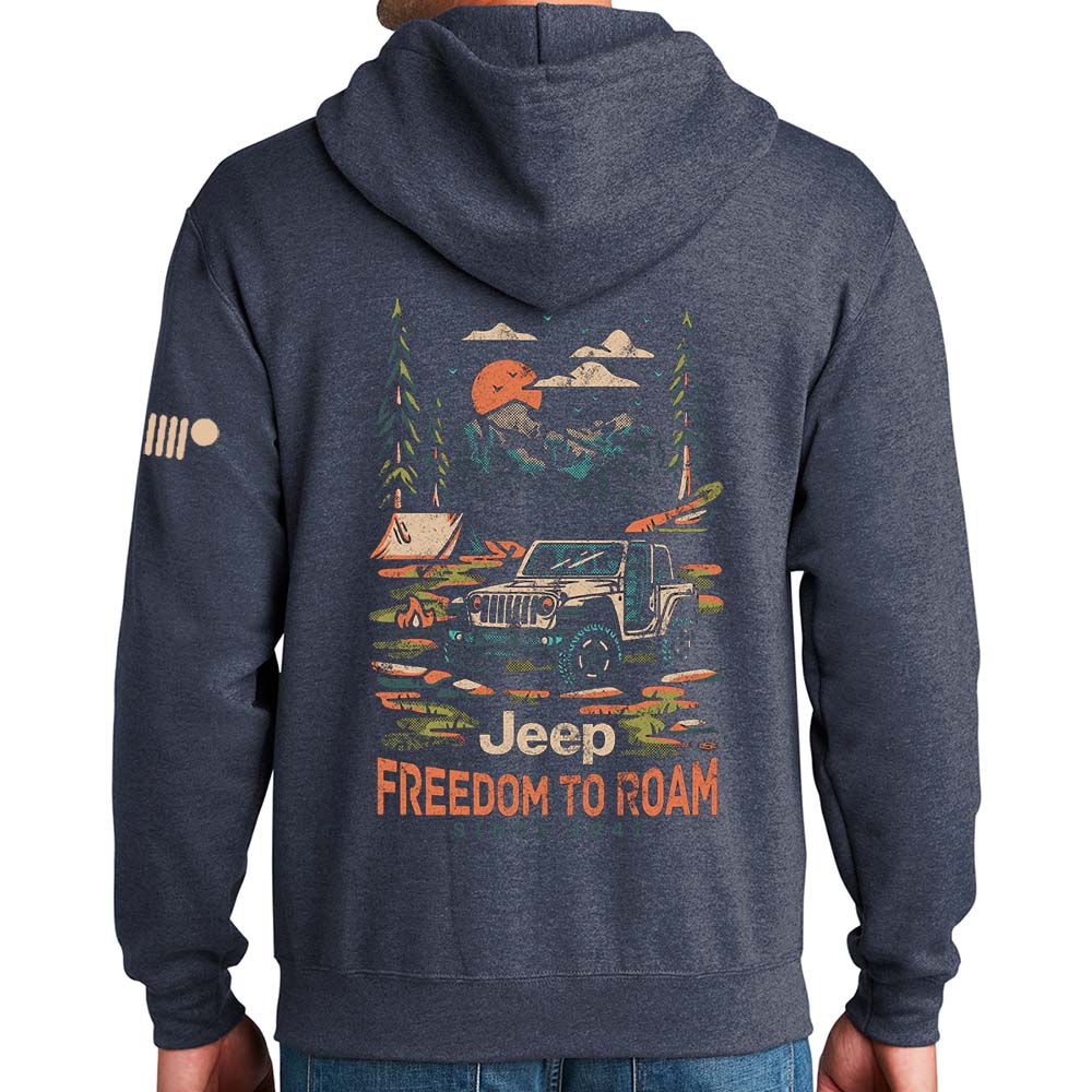 Mens Jeep® Freedom To Roam Zip Hoodie Sweatshirt - Heather Navy