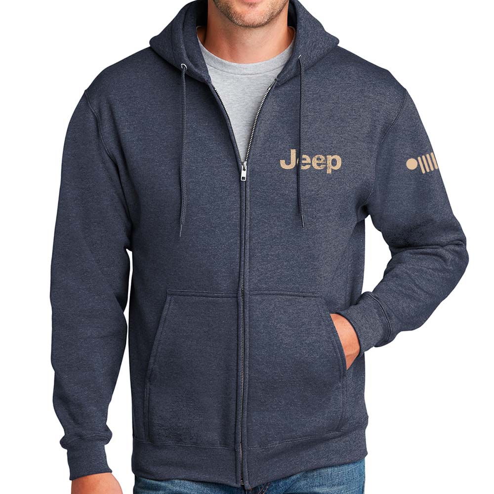 Mens Jeep® Freedom To Roam Zip Hoodie Sweatshirt - Heather Navy Blue