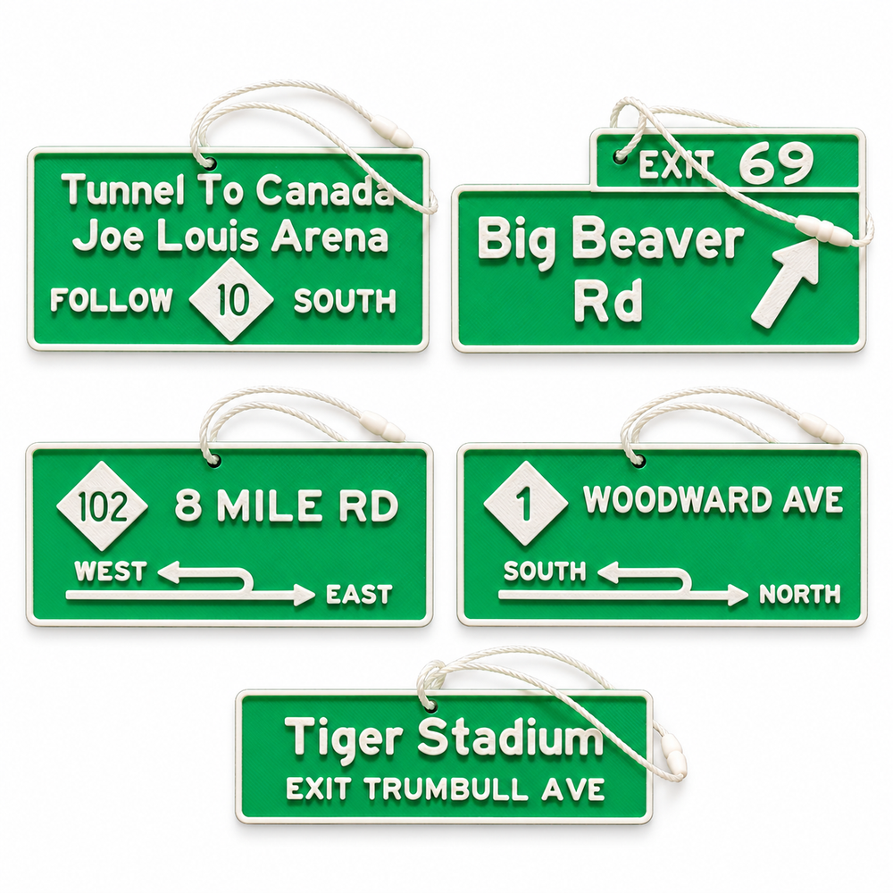 Detroit Iconic Road Sign Ornaments