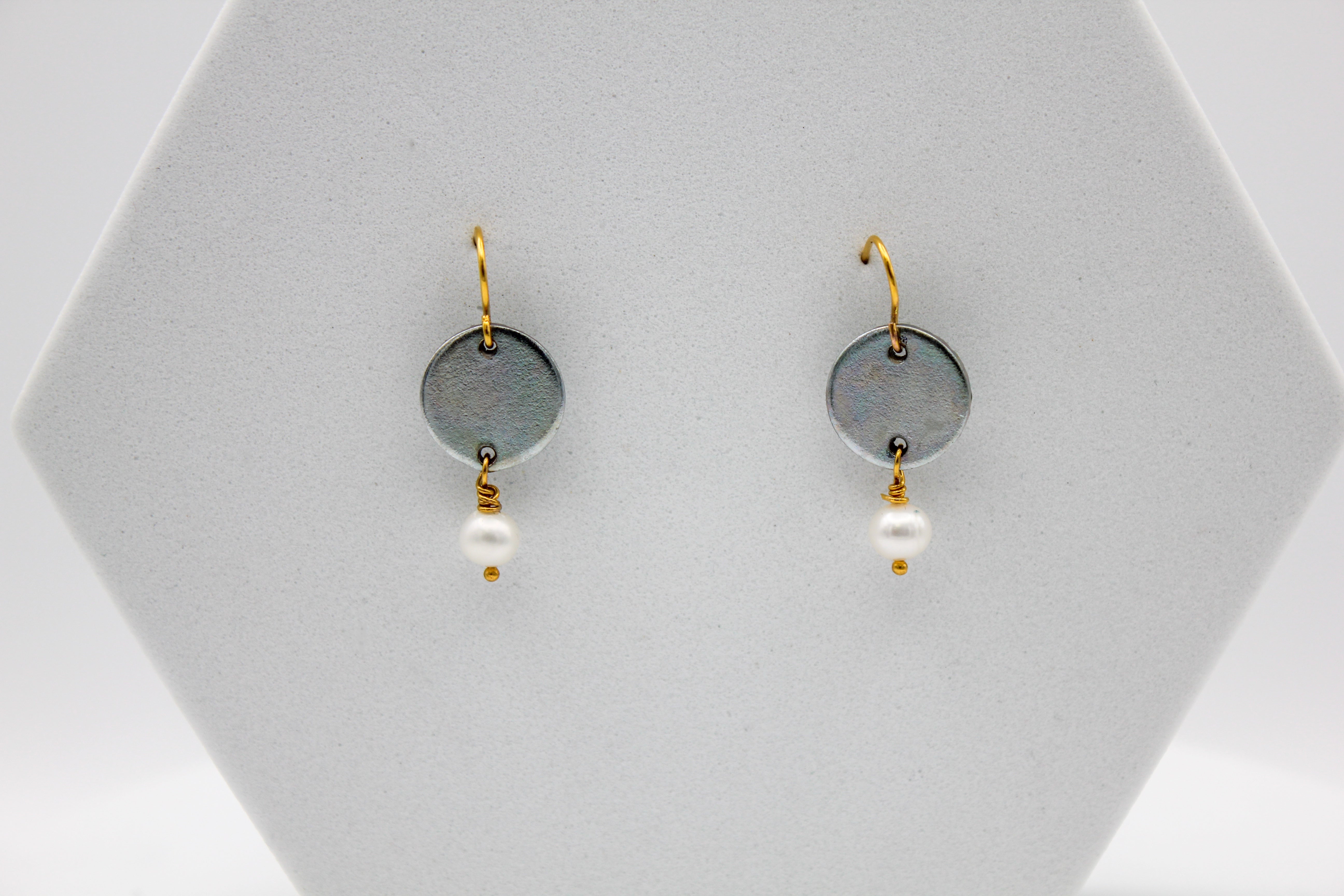 Free Earrings | Freshwater Pearl & Repurposed Steel Automotive Parts | Gold Plated Ear Wire