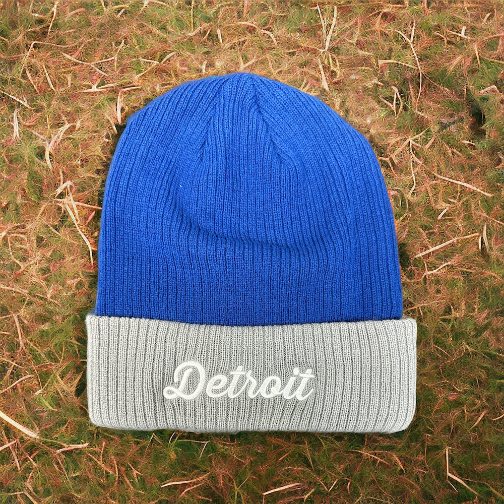 Hat - Detroit Thirsty Script Flip Knit - Blue/Silver
