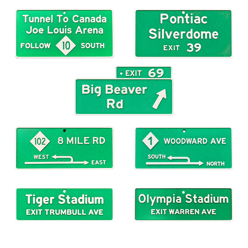 Detroit Iconic Road Sign Ornaments