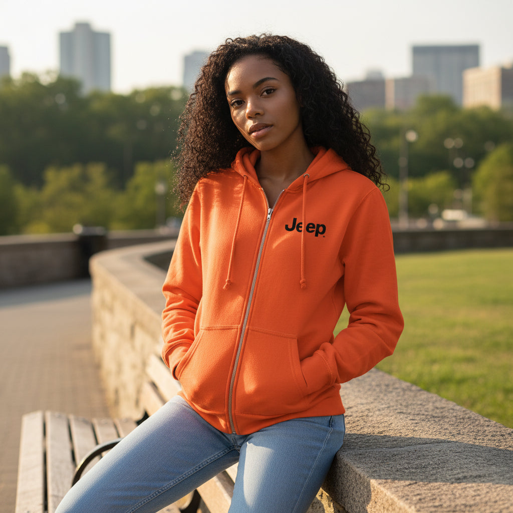 Ladies Jeep® Text Zip Hooded Sweatshirt - Harvest Orange