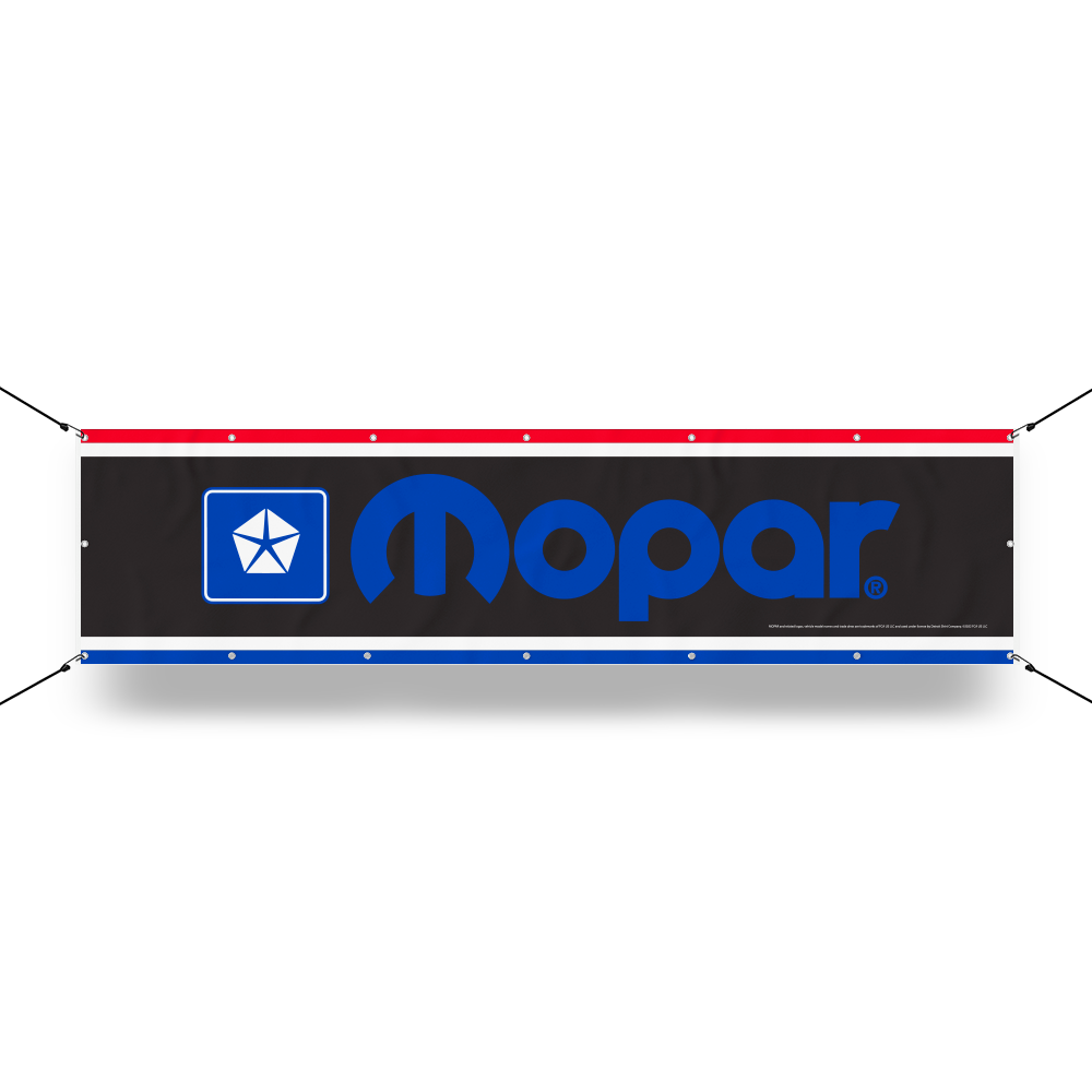 Banner - MOPAR Long Logo with Pentastar Red/White/Blue