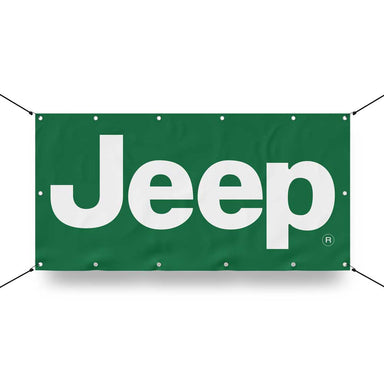 Jeep banner Our banners are digitally printed on heavy-duty indoor/outdoor vinyl with premium grommets and welded edges.  Perfect for garage/barn walls, hanging from the rafters, man cave, inside of trailers, the possibilities are endless.