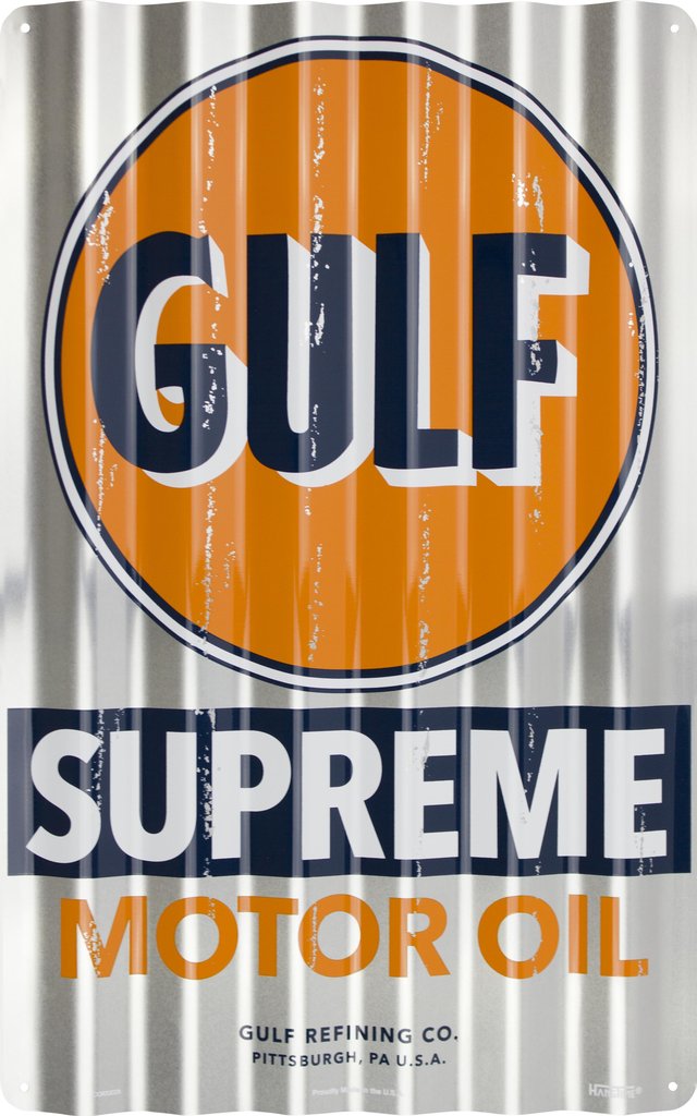 Metal Sign - Gulf Supreme Motor Oil Corrugated