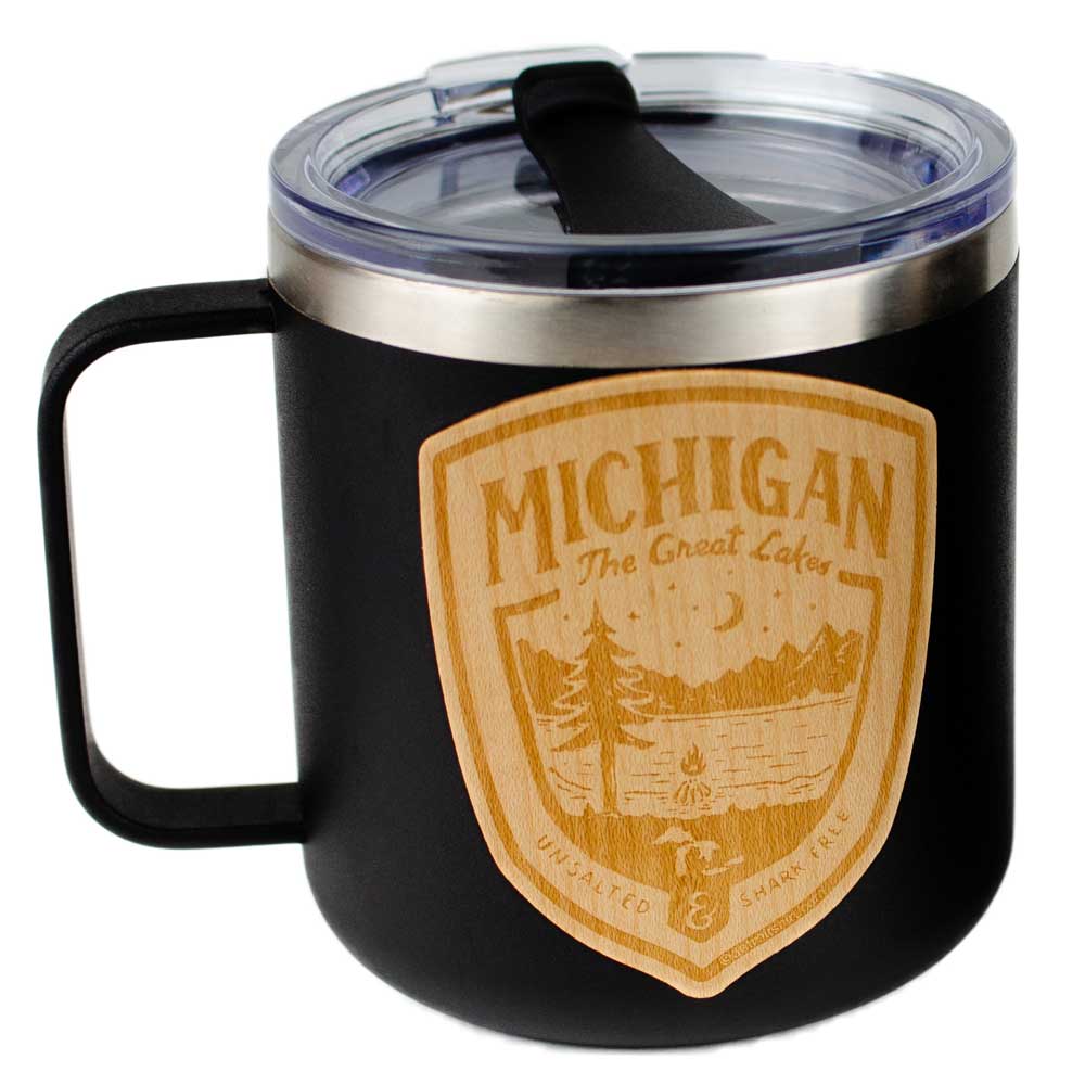 Mug - Michigan Shield Wood Decal Powder Coated Camper - Black
