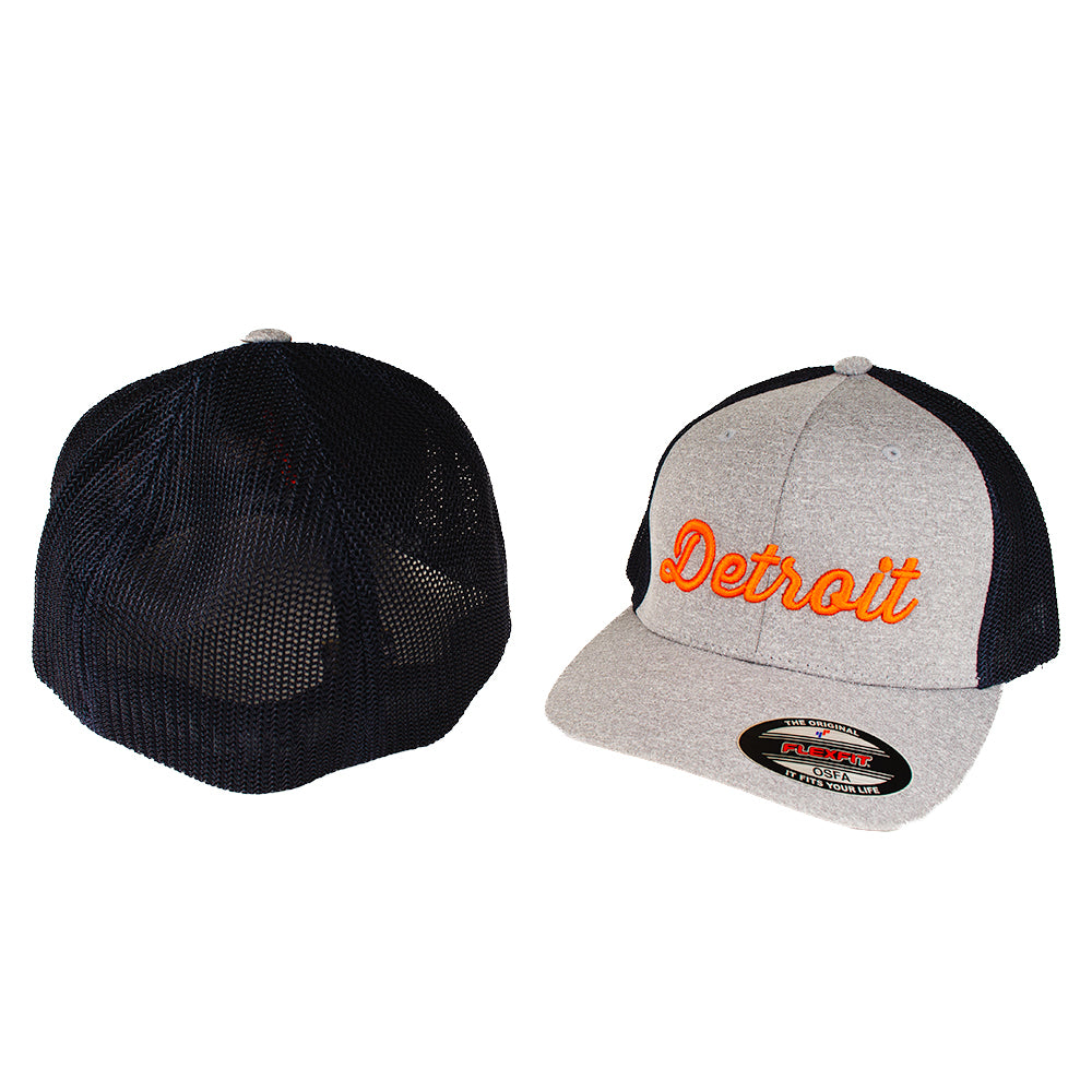 Orange Detroit Company - Shirt — Thirsty - Flexfit Heather Hat Grey/Navy Detroit