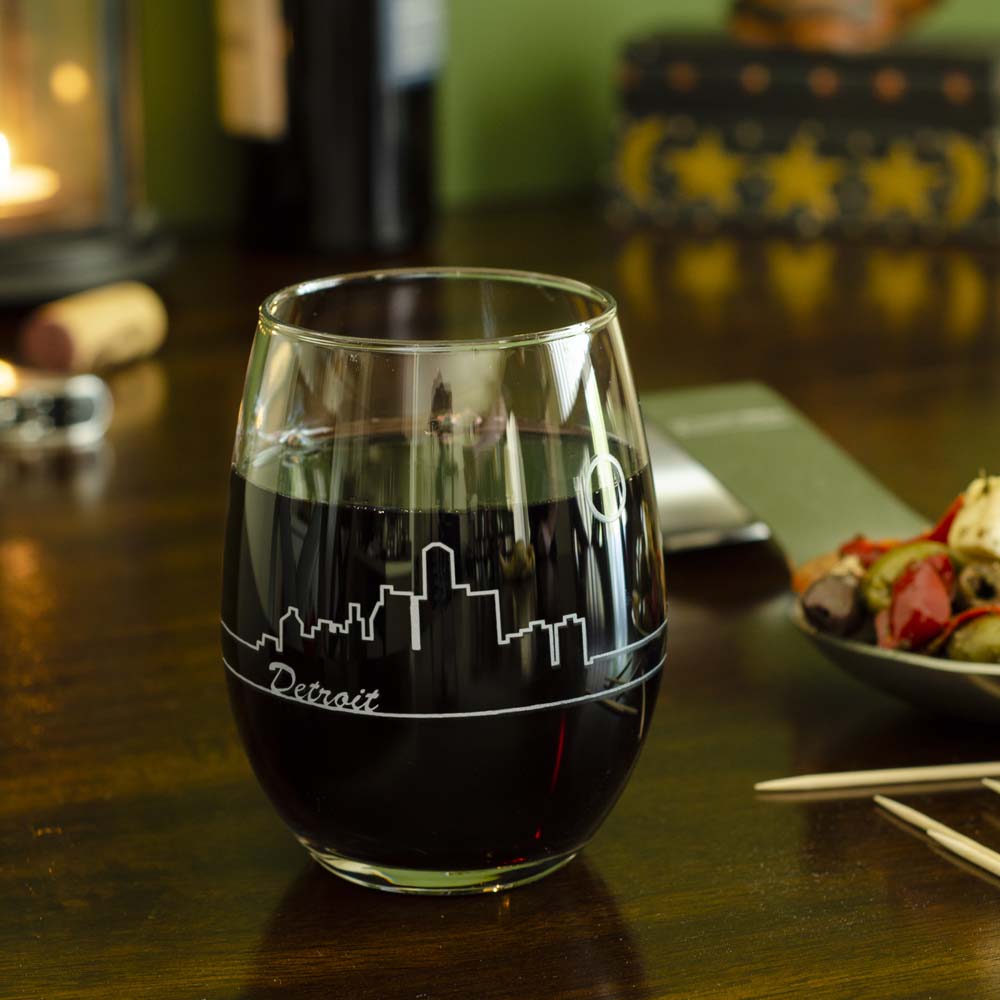 Wine Glass - Detroit Skyline