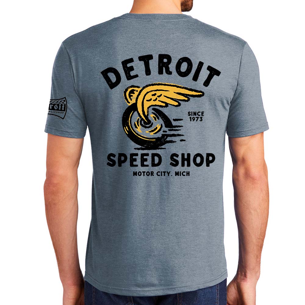 Mens Detroit Speed Shop Vamoose T-Shirt - Flint Blue Triblend - XS