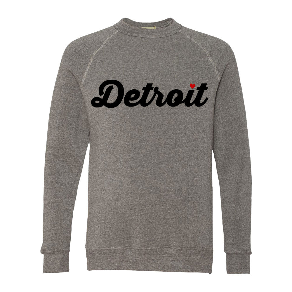Detroit Thirsty Script Heart Triblend Crew Sweatshirt