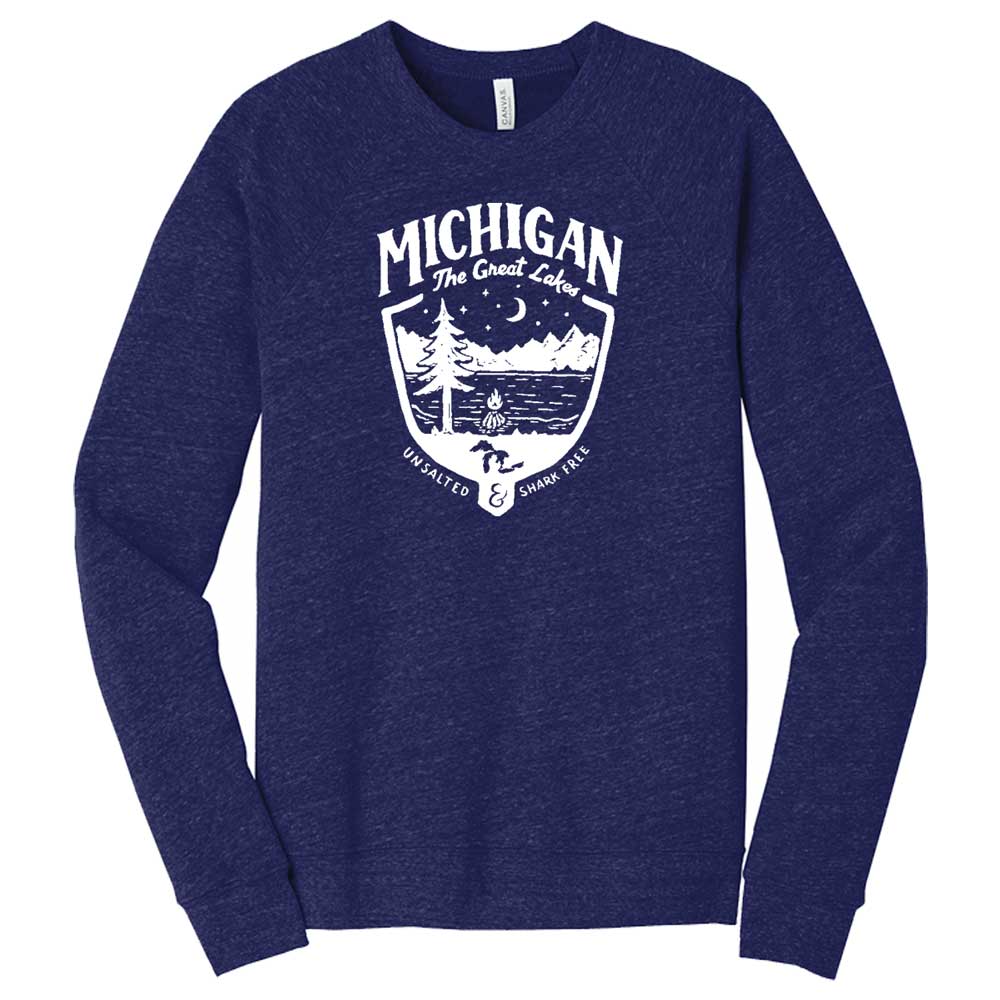 Michigan Shield Triblend Fleece Crew Sweatshirt (Navy)