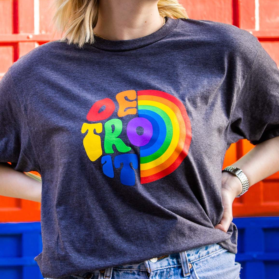 Unisex/Mens Detroit Rainbow T-shirt (Heather Black)