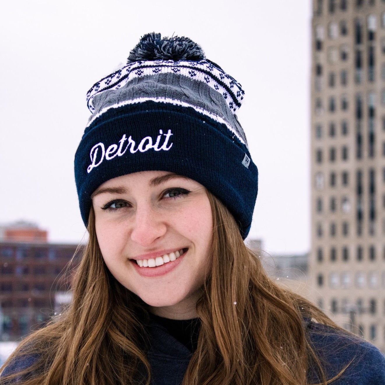 Hat - Detroit Thirsty Cable Knit TOTW - Navy/Grey/White