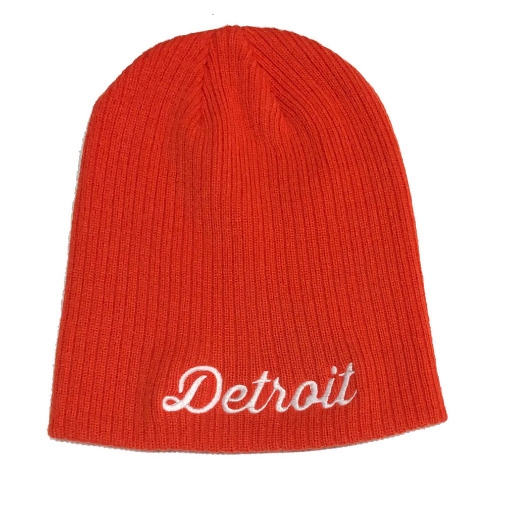 Hat - Detroit Thirsty Script Knit Beanie - Orange / White