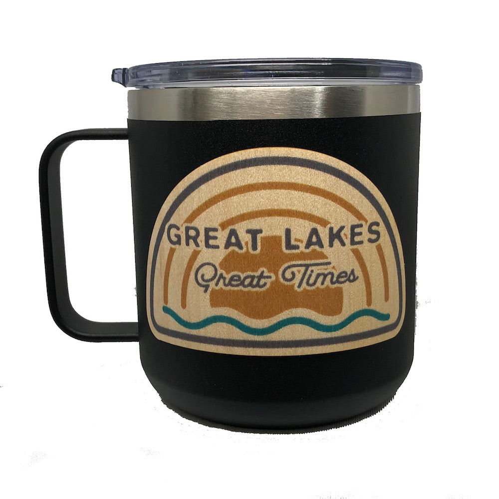 Mug - Michigan Great Lakes Great Times Wood Decal Powder Coated Camper - Black
