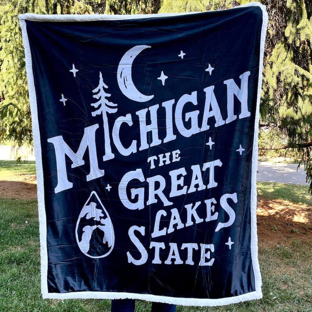 Michigan Vintage Font Sherpa Blanket