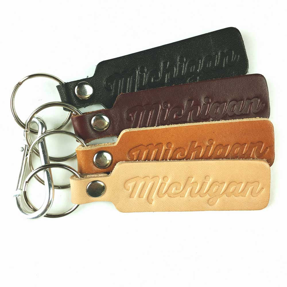 Keychain - Michigan Script leather-Keychain-Detroit Shirt Company